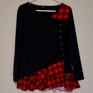 Red and Black Side Button top, 2 XL